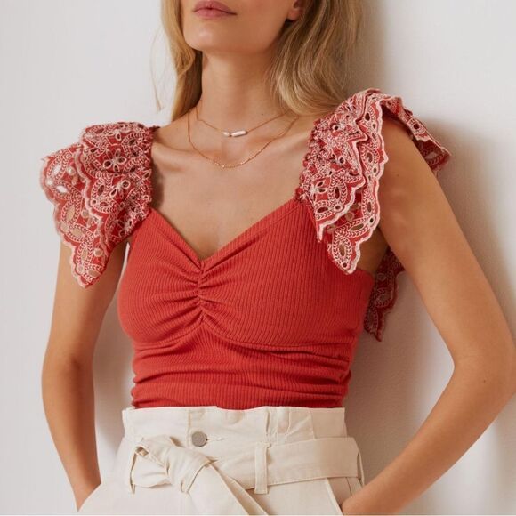 Anthropologie Ruffle-Sleeve Eyelet Top - Picture 7 of 9
